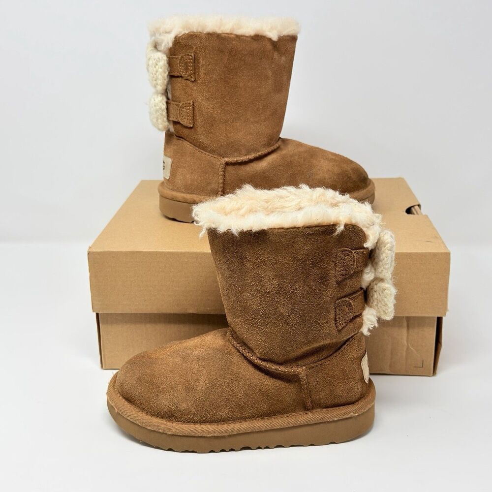 UGG Bailey Bow Knit Bows Toddler Girls Boots US 10T Sheepskin/Shearling Chestnut